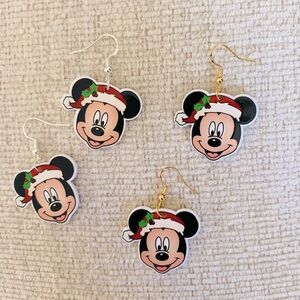 ONE Pair Mickey Santa Hat Earrings with Gold or Silver Ear Wires NWT